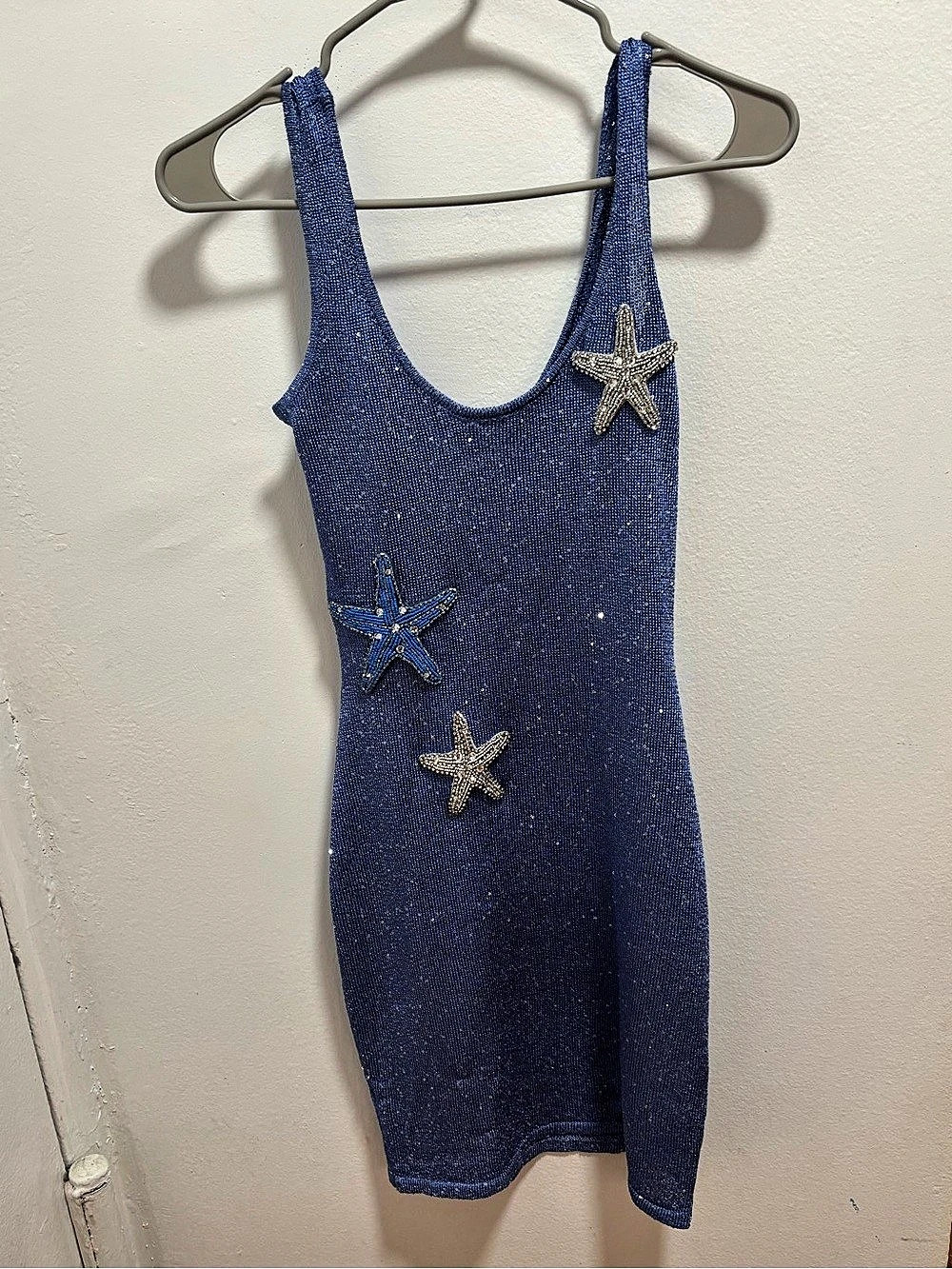 White Fox Gen Z Love Sequin Knit Mini Dress Blue Small
